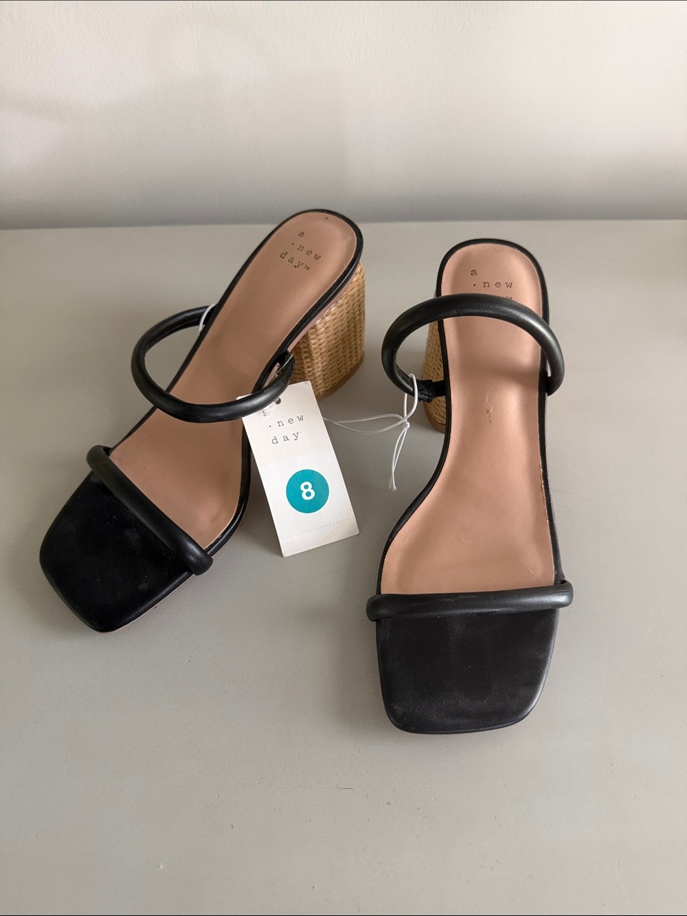 a new day Black Double-Strap Block Heel Sandals